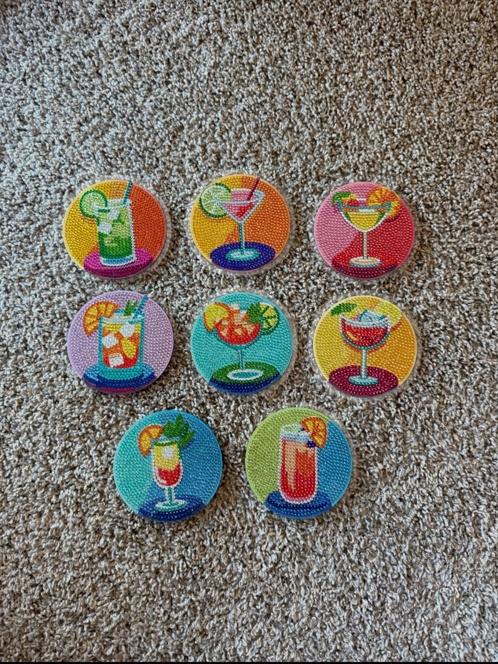 Cocktail Diamond Art Coaster Set -  Completed and Sealed. (Set of 8)